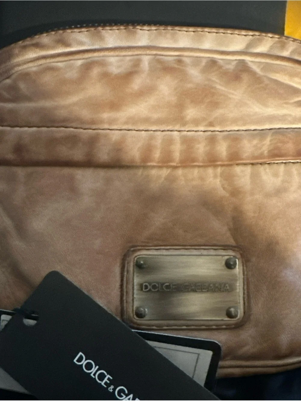 Dolce & Gabbana Unisex Cognac Stressed Sheep Leather Bag NWT and COA card